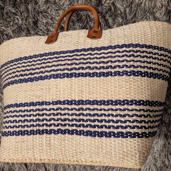 Mar Y Sol Caracas Striped Large Woven Basket Beach Tote Bag - Picture 7 of 10